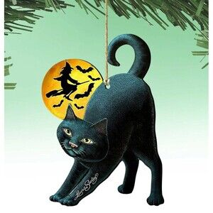 Designocracy Spooky Night Black Cat Wooden Ornament by Laura Seeley Halloween